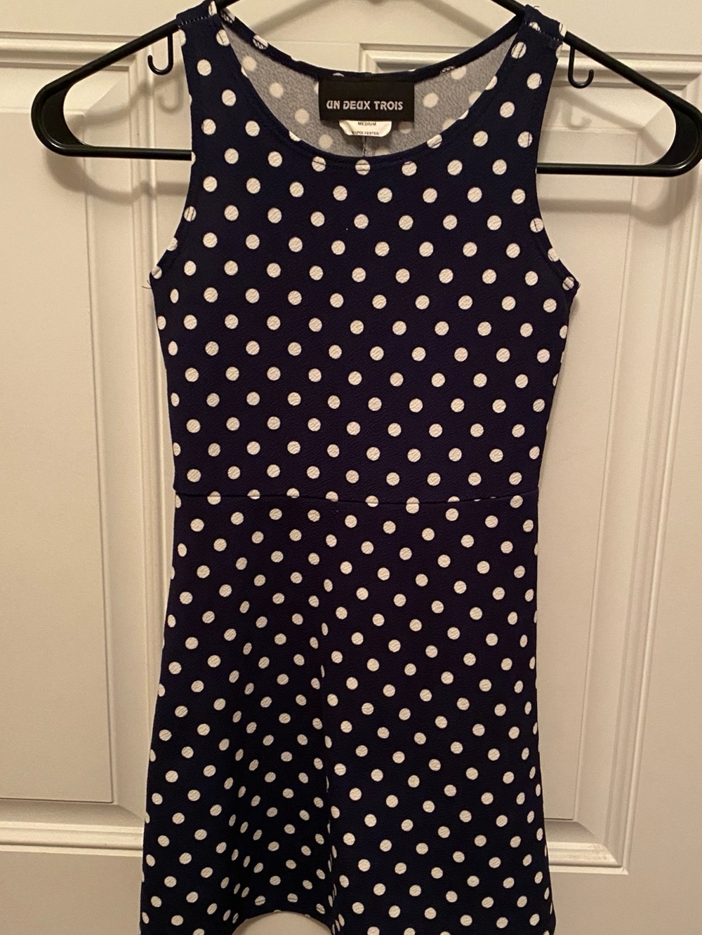 Un Deux Trois Navy & White Polka Dot Sleeveless Dress sz M